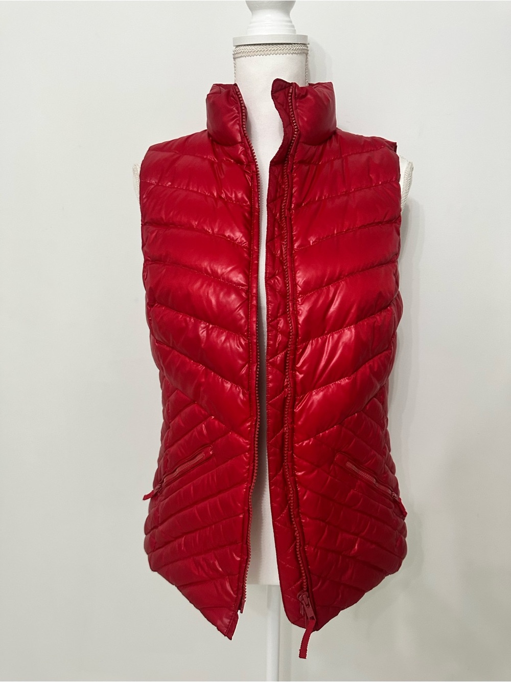 Talbots Red Quilted Puffer Vest with Stand Collar